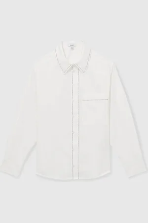 Reiss Sofia Cotton Topstitched Button-Through Shirt42