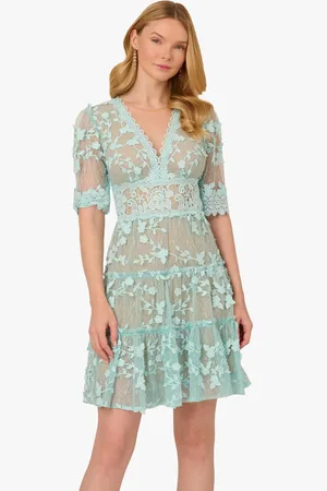 Adrianna Papell Blue Lace Embroidery Dress34