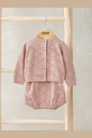 Mamas & Papas Pink 100% Cotton Knitted Romper And Cardigan Set56cm