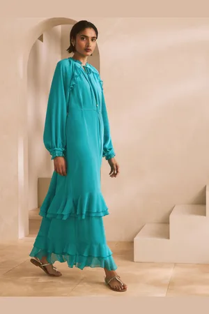 Next Long Sleeve Tie Neck Ruffle Tiered Maxi Dress48