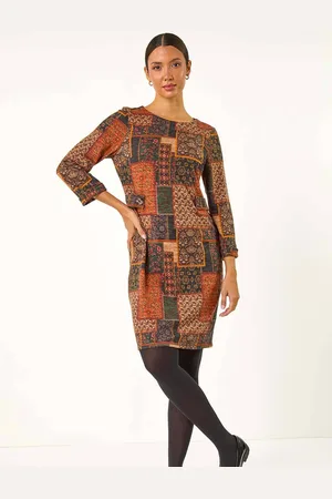Roman Patchwork Print Shift Stretch Dress46