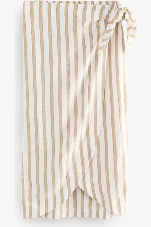 Next Linen Rich Striped Wrap Midi Skirt