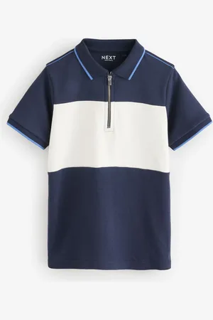 Next 100% Cotton Quarter Zip Ensfarvet Kortærmet Polo-skjorter (3-16år)128134cm