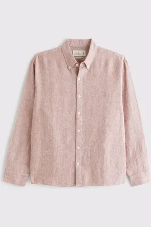 Abercrombie & Fitch Red Long Sleeve 100% Linen Shirtxlarge