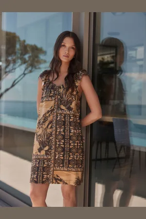 Next V-Neck Ruffle Sleeve Mini Dress with Linen32 Petite