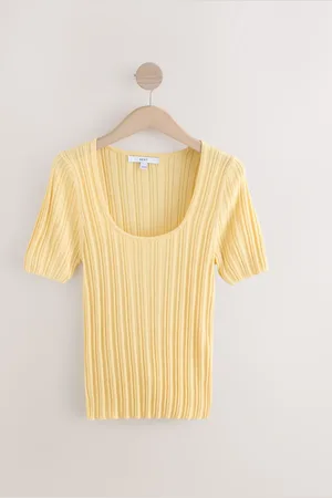 Next Fine Knit Ribbed Scoop Neck T-ShirtStor Almindelig