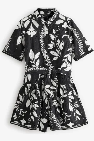 Next Mini Broderie Short Sleeve Tie Waist 100% Cotton Shirt Dress44