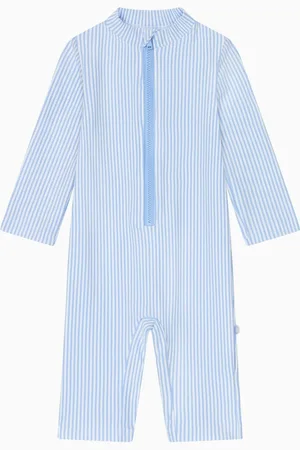 Mori Blue Seersucker Sun Safe Zip Up Swimsuit UPF 50+5662cm