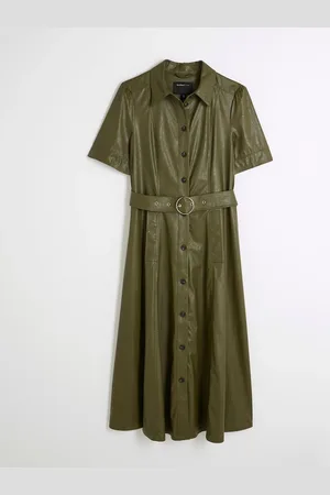 River Island Faux Leather Shirt Midi Dress42