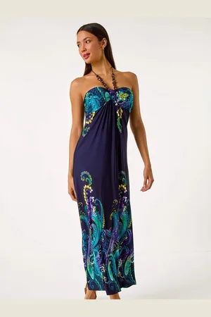 Roman Paisley Beaded Necklace Bandeau Maxi Dress46