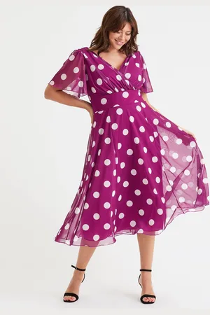 Scarlett & Jo Victoria Magenta Polka Angel Sleeve Mesh Midi Long Dress54