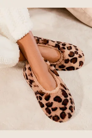 Lipsy London Leopard Print Faux Fur Bow Ballerina Slippers