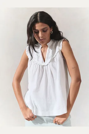 Next Woven Mix V-Neck Embroidered Frill Sleevless Top44
