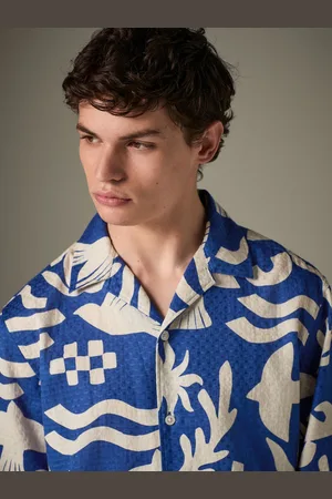 Next Textured Printed Short Sleeve 100% Cotton Shirt
