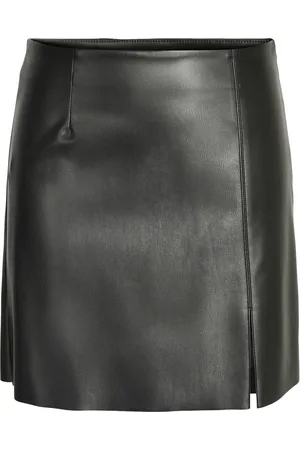 Noisy May 100% Cotton Leather Look Mini Skirt with Slit DetailS