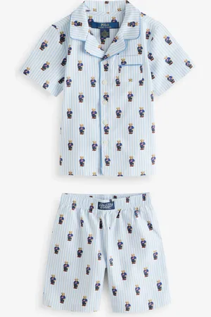 Ralph Lauren 100% Cotton Short Sleeve Bear White/Blue Pyjamas Set12 år (152cm)
