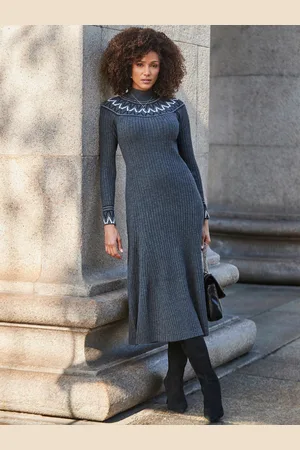 Sosandar FairIsle Pattern Knitted Fit and Flare Midaxi Dress44