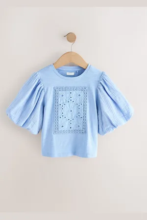 Next 100% Cotton Puff Sleeve Crochet T-Shirt (3-16yrs)6 år (116cm)