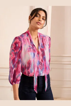Love & Roses Floral Blured Blouse 3/4 Sleeve and V-neckline46