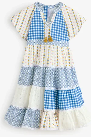 MISS Blue Printed Patch Work 100% Cotton Summer Dress110116cm
