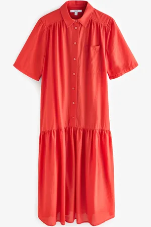 Next Short Sleeve Drop Waist 100% Cotton Maxi Shirt Dress40