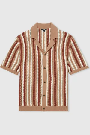 Reiss Carrington Bomuld Hæklet Stribet Cuban Skjorter2X-Large