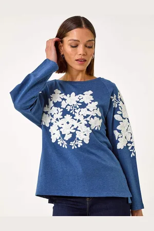 Roman Floral Appliqué Detail Stretch 100% Cotton Top44