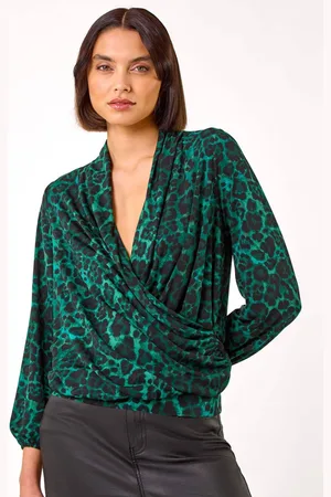 Roman Animal Print Stretch Wrap Top46