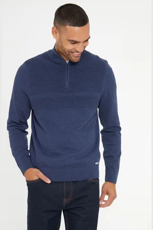 Threadbare Rib Detail Knitted Quarter Zip JumperXL
