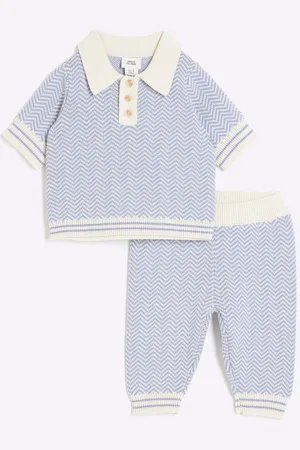 River Island Baby Boys Blue Knitted 100% Cotton Polo Set6874cm