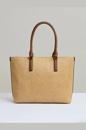 Reiss Noelle Raffia Braided Strap Tote BagEn