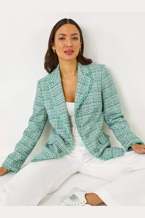 Roman Check Frayed Edge Boucle Button Jacket40