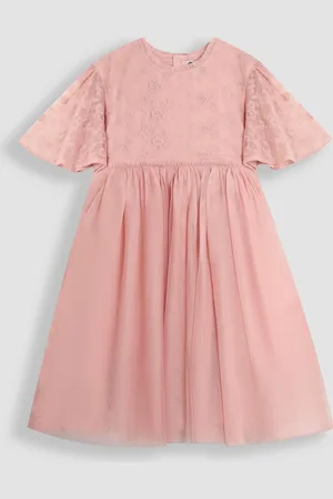 JoJo Maman Bébé Embroidered Lace Scallop Sleeve Flower Print Girl Dress110116cm