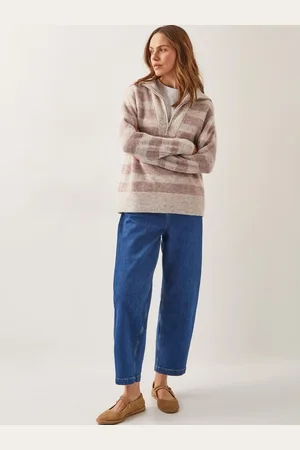 Monsoon Zia Stribet Half Zip TrøjeStor
