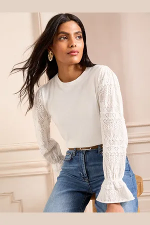 Love & Roses Ivory Pointelle Flute Cuff Knitted Jumper38