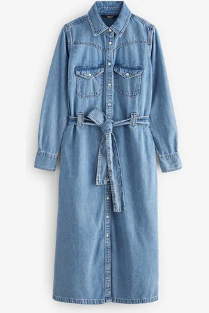 Next 100% Cotton Fuller Bust Western 100% Cotton Midi Denim Shirt Dress44høj