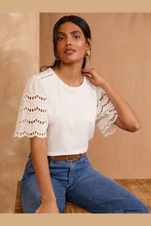 Love & Roses Scallop Crew Neck 100% Cotton T-Shirt40