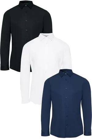 Threadbare Bomuld Poplin Langærmet Skjorter 3 Pakke Med StrækM