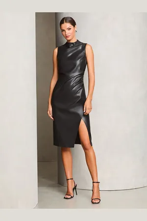 Lipsy London Faux Læder Drape Bodycon Midi Kjole44