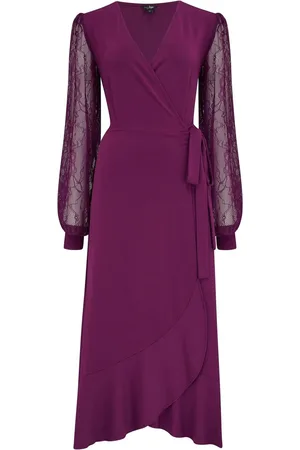 Pour Moi Carrie Lace Sleeve Midi Slinky Jersey Wrap Kjole42