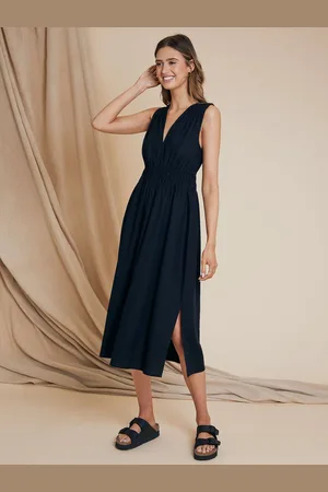 Threadbare Linen Blend Ruched Midi Dress40