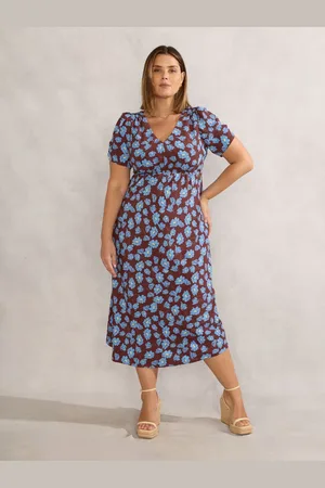 Live Unlimited London Floral Print V-Neck Shirred Dress52