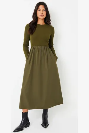 Threadbare Ribbed Jersey 2-in-1 Midi Dress with Poplin Skirt40