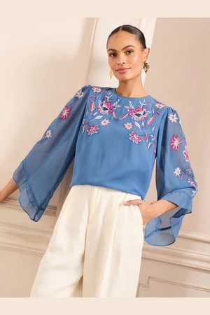 Love & Roses Broderet Rund hals Flute Sleeve Bluse38
