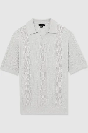Reiss Kansas Textured-Stripe Knitted Polo ShirtL