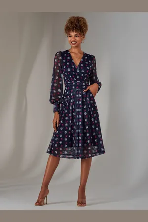 Jolie Moi Long Sleeve Lace Print Midi Dress44