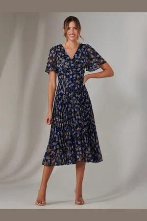 Jolie Moi Chiffon Pleated Wrap Midmaxi Dress46