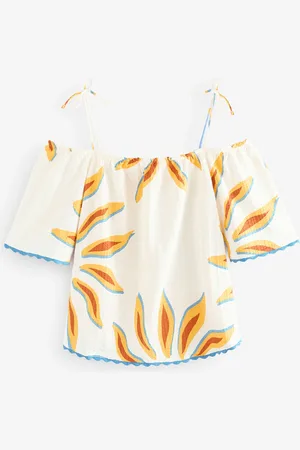 Next 100% Cotton Strappy Bardot Short Sleeve Top