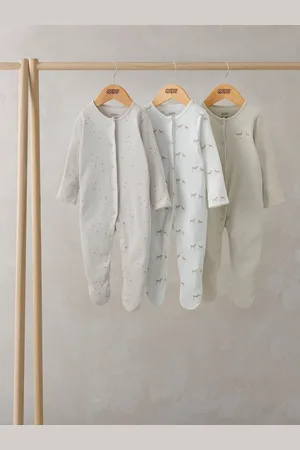 Mamas & Papas Wild Animals Print 100% Cotton Brown Sleepsuits 3 Pack8086cm