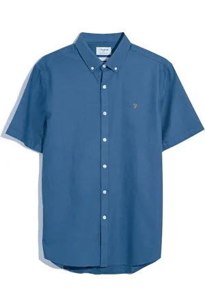 Farah Blue Brewer Short Sleeve 100% Organic Cotton Shirt in Cold MetalStor